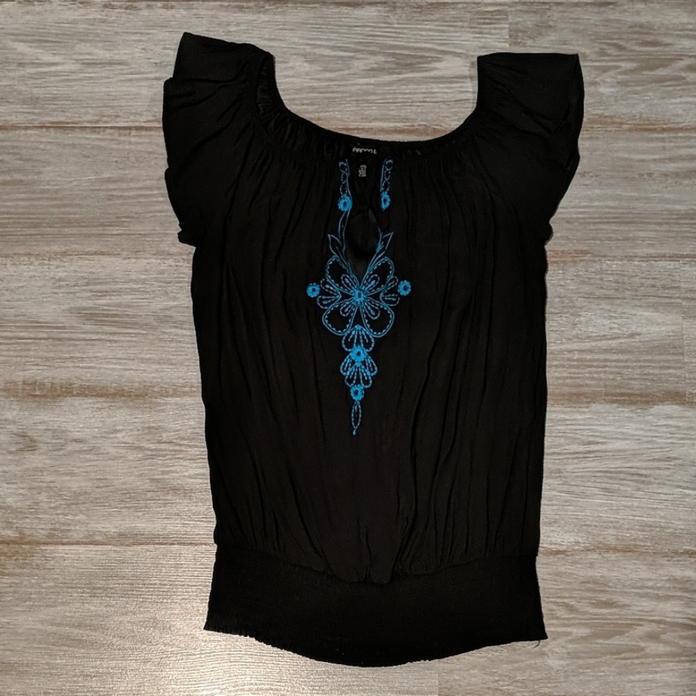 Vintage Arden B silk blouse medium black & teal